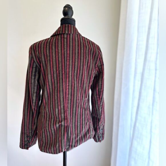 Free People B-Line Blazer Velvet Striped Button Pockets Burgundy Red Size S - Picture 6 of 15
